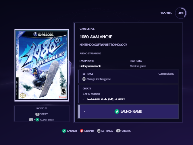 The detail screen for 1080° Avalanche.