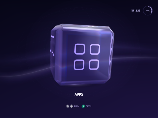 Home on the Apps face: the glass cube shows four rounded squares, two by two, and APPS is written underneath.