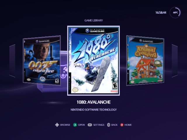 The Library with 1080° Avalanche selected, its box art raised and its title underneath.